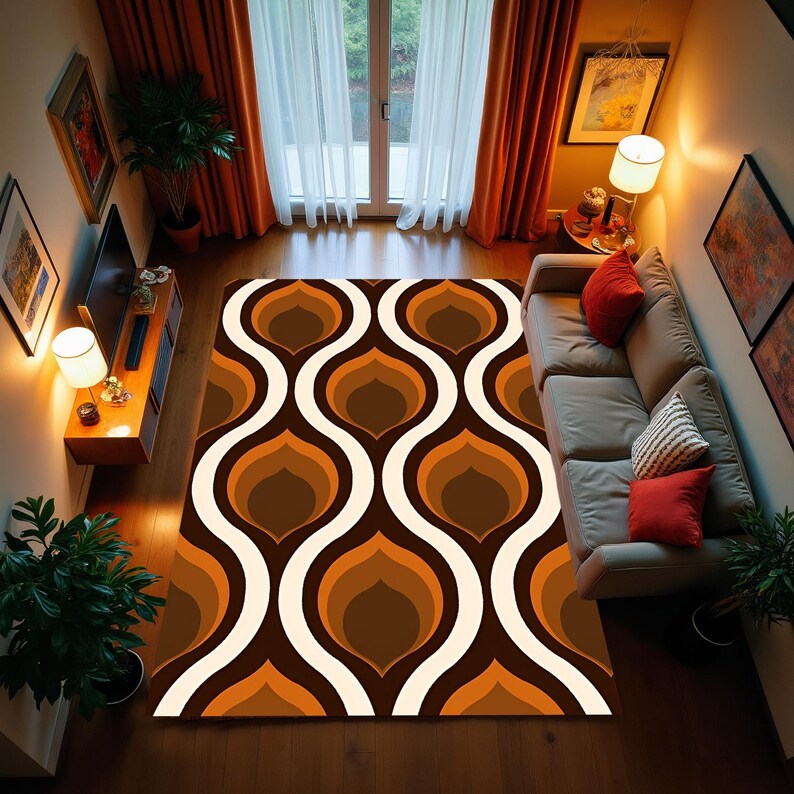 Brown Groovy Retro 70's Rugs, Mid Century Rug, Area Rug, Retro Rug ...