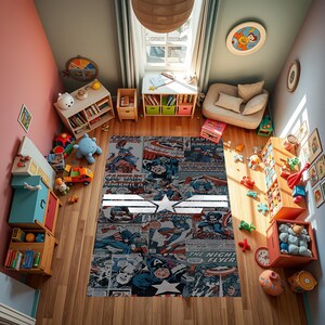 Tappeto per bambini, tappeto Captan America, Capitan America, tappeto eroe, regalo, tappeto antiscivolo, design Captan America, design dei cartoni animati, tappeto per riviste, leggenda
