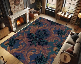 Modern Rug, Elegance Rug, Dark Design Rug, Patterned Rug, Non-slip Rug, Flower Patterned, Flower Design Rug, Gift, Legend Rug, Luxury Rug