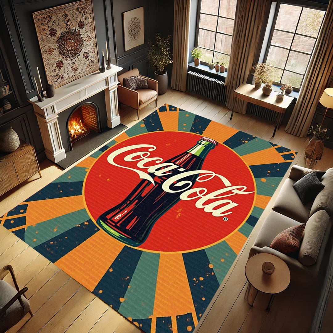 Coca Cola Round Rug Coca Cola Rug, Cola Rug, Line Design Rug, Non-slip Rug, Orange Rug ...
