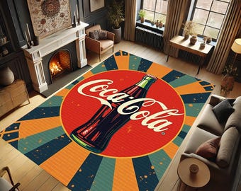 Coca Cola Rug, Cola Rug, Line Design Rug, Non-slip Rug, Orange Rug, Abstract Rug, Coca Cola Kilim, Steep Rug, Colorful Rug, Modern Rug, Gift