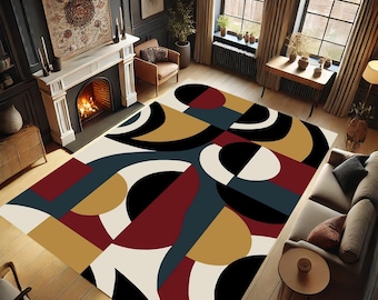 Modern Rug, Multicolored Rug, Colorful Rug, Retro Rug, Non-slip Rug, Circle Design Rug, Gift, Popular Rug, Elegance Rug, Home Decoration