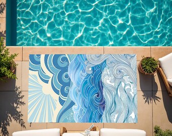 Outdoor Rug, Wave Design Rug, Blue Rug, Cloud Design Rug, Garden Decoration, Garden Collection, Modern Rug, Japanese Design Rug, Art Design