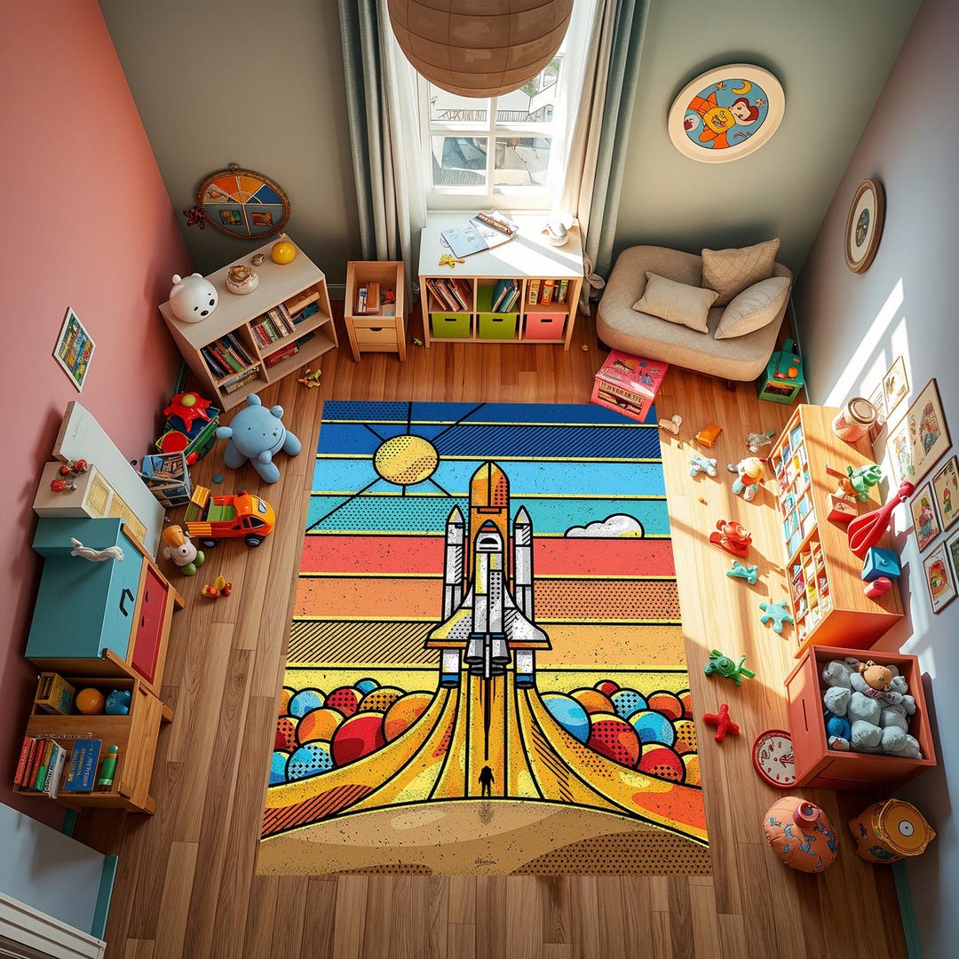 Kids Rug, Colorful Rug, Rainbow Rug, Astronaut Rug, Rocket Rug, Gift ...