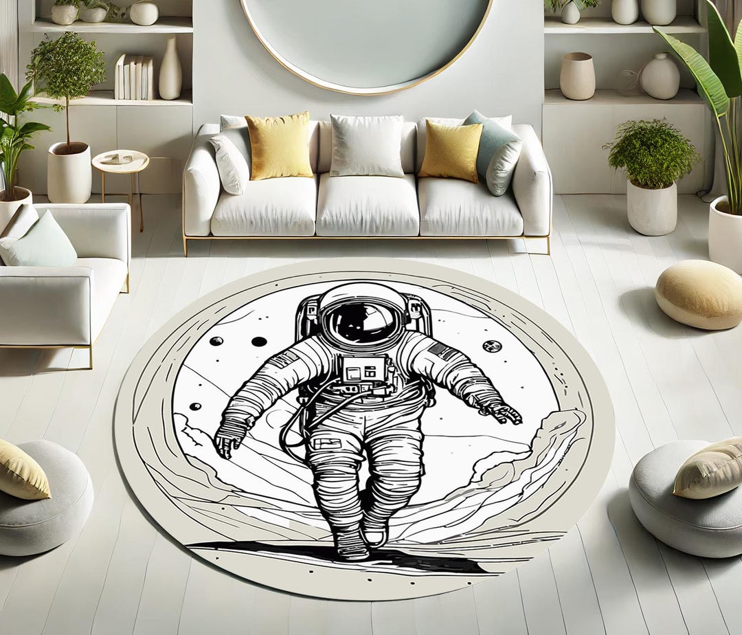 Space Round Rug Round Rug, Kids Room Rug, Sky Rug, Astronaut Design Rug, Astronaut ...