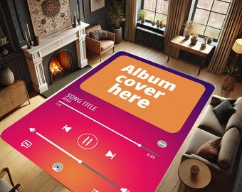 Gepersonaliseerde op maat gemaakte vloerkleed voor streaming-app voor digitale muziek, favoriet muziekalbum Afspeelschermafbeelding met bedrukt vloerkleed, cadeau voor muziekliefhebbers