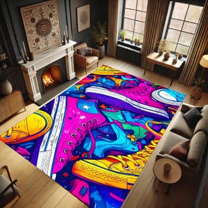 Alfombra deportiva, alfombra colorida, alfombra abstracta, alfombra antideslizante, alfombra moderna, alfombra de tendencia, decoración del hogar, alfombra decorativa deportiva, tienda de zapatillas, alfombra multicolor