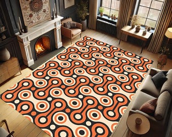 Orange Groovy Retro 70's Rugs, Mid Century Rug, Area Rug, Retro Rug, Boho Rugs, Non-slip Rug, Home Gift, Vintage Rug, Trendy Rug,Popular Rug