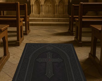 Prayer Rug, Catholic Rug, Christian Rug, Dark Mat, Non-slip Rug, Christian Prayer Mat, Catholic Gift, Cross Symbol Prayer Rug, Patterned Rug