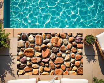 Rocky Rug, Stone Rug, Rock Design Rug, Stone Patterned, Rock Pattern Rug, Gift, Pool Rug, Custom Design Carpet, Wall Design Rug, Brown Stone