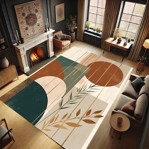 Retro Minimalist Design Area Rug, Modern Rug, Colorful Rug, Geometric Shapes, Orange Design Rug, Non-slip Rug, Gift, Orange Circle, Carpet