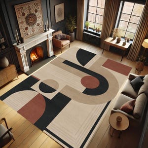 Retro Minimalist Design Area Rug, Modern Rug, Colorful Rug, Geometric Shapes, Orange Design Rug, Non-slip Rug, Gift, Orange Circle, Carpet