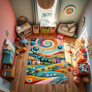 Kids Rug, Colorful Rug, Dreamland Rug, Gift For Kids, Rainbow Rug, Washable Rug, Vivid Color Rug, Kids Room Accessory, Kids Room Decor, Gift