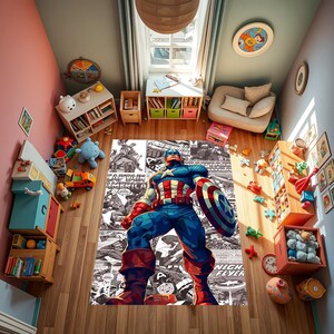 Tappeto per bambini, tappeto Captan America, Capitan America, tappeto eroe, regalo, tappeto antiscivolo, design Captan America, design dei cartoni animati, tappeto per riviste, leggenda