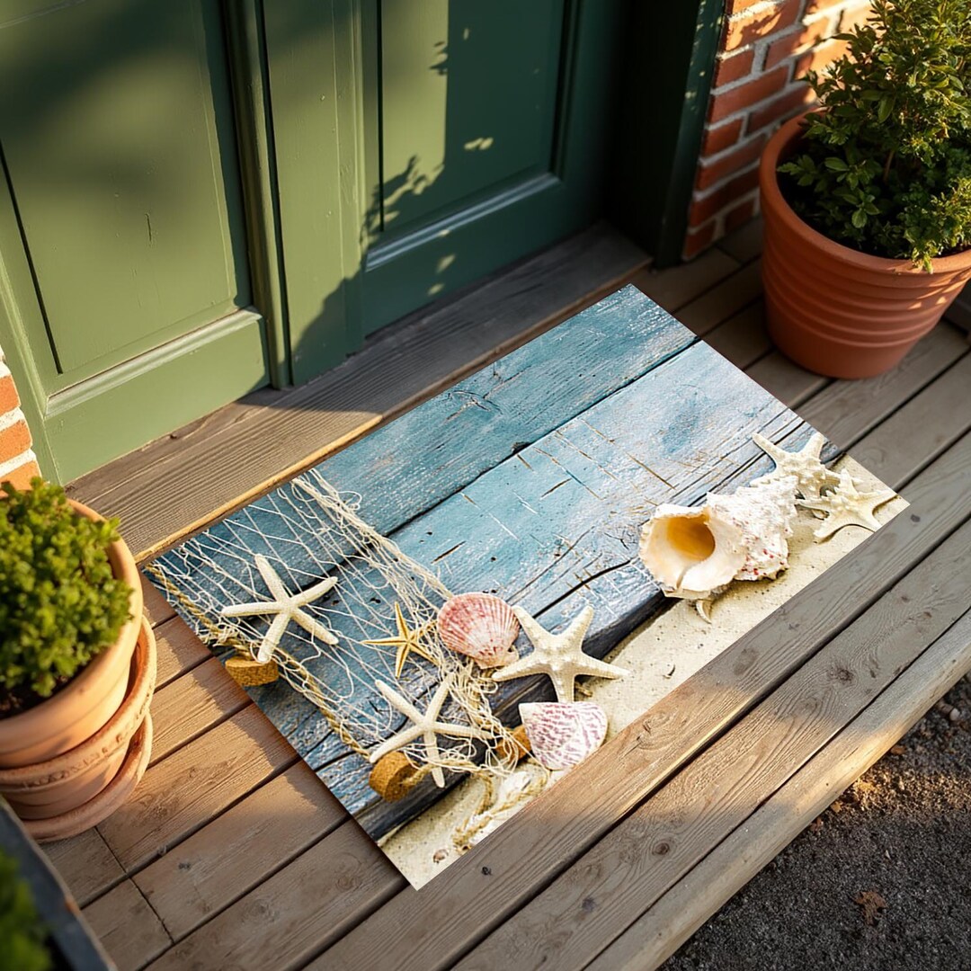 Sand Catching Rug Doormat, Beach Sand Rug, Beach Sand Design, Starfish Design, Wood ...