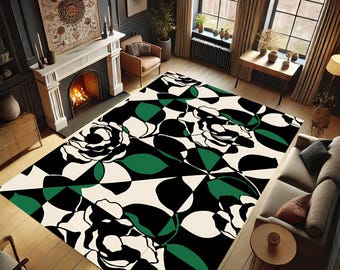 Modern Rug, Flower Design Rug, Flower Patterned, Non-slip Rug, Gift, Leaf Design Rug, Patterned Rug, Custom Design Rug, Home Decoration