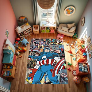 Tappeto Captan America, Capitan America, Tappeto Eroe, Regalo, Tappeto antiscivolo, Kids For Rug, Design Captan America, Design dei cartoni animati, Tappeto per riviste, Figura