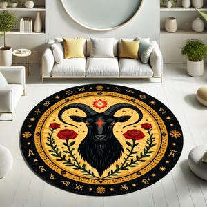 Horror Rug, Baphomet Figure, Baphomet Rug, Goat Rug, Astrologhy Rug, Pentagram Rug, Black Rug, Figure Rug, Area Rug, Themed Rug, Satan Rug
