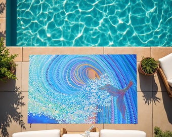 Alfombra de exterior, alfombra de ballena, alfombra con diseño de ballena, alfombra artística, alfombra con diseño artístico, alfombra de animales, decoración de jardín, alfombra de jardín, alfombra con diseño de olas, alfombra con vista de olas