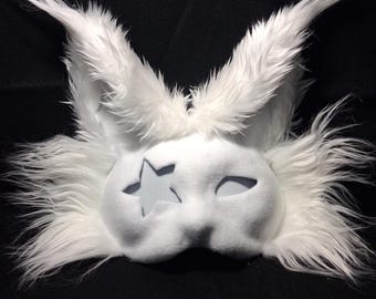 Star-Eye White Cat Mask : Handmade Faux Fur Therian mask doup