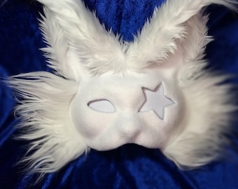 Bas Star-Eye White Cat Mask: Handgjord fuskpäls Therian-maskdoup