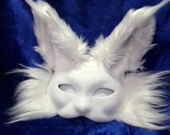 Base White Cat Mask : ship to US, Faux Fur Therian mask doup