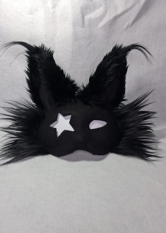 Unique Star-Eyed Black Cat Mask – Handmade Therian Feline Mask for Cosplay & Decor,