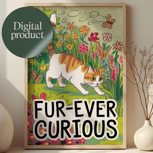 Estampa floral de gato ruivo: arte de parede com gatinho caprichoso (download digital)