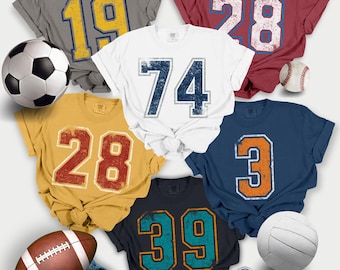 CUSTOM Sports Player Number T-Shirt, Personalized Player Game Day Shirts for Football, Volleyball, Basketball, Baseball, Soccer Fan Gifts