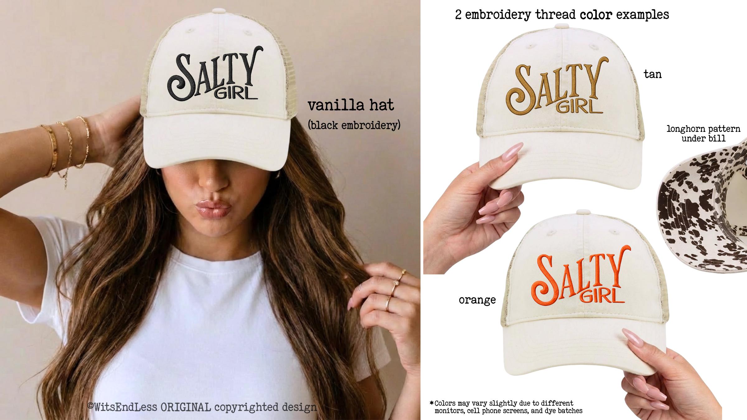 NEW FASHION CITY women\'s salty lettering embroidery baseball cap in white Upside Down SALTY Hat – The Salty Babe main image 2