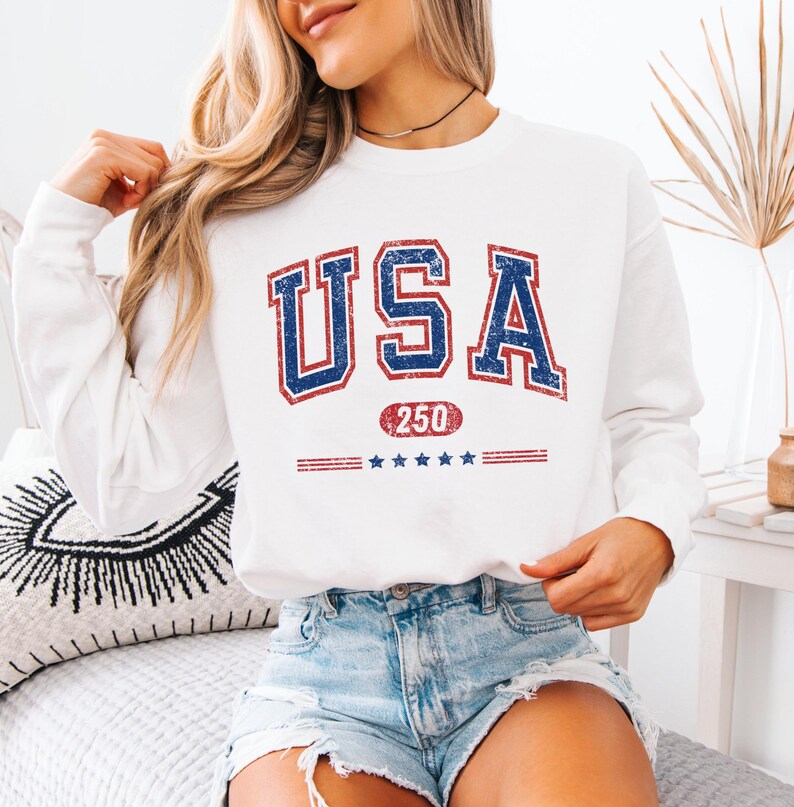 USA Semi-Quincentennial Sweatshirt or Tee, 250th Anniversary of AMERICA Shirt, 250 Years of Freedom Keepsake Shirt US Pride Gift for Patriot White