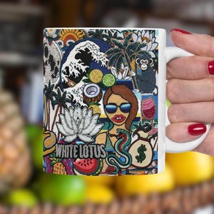 White Lotus Collage Coffee Mug: Trendy TV Show Fan Gift