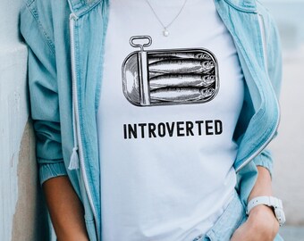 Funny Introvert T-Shirt Gift, Sardine Tin Graphic Tee INTROVERTED, Quiet Humor Socially Selective Minimalist T-Shirt for the Homebody