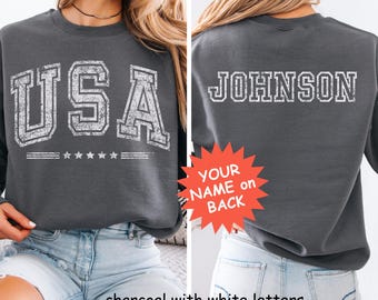 Gepersonaliseerd, op maat gemaakt USA-sweatshirt, patriottisch cadeau voor elke moeder, vrouw of man van een lid van de strijdkrachten - Leger, Marine, Luchtmacht, Mariniers Semper Fi