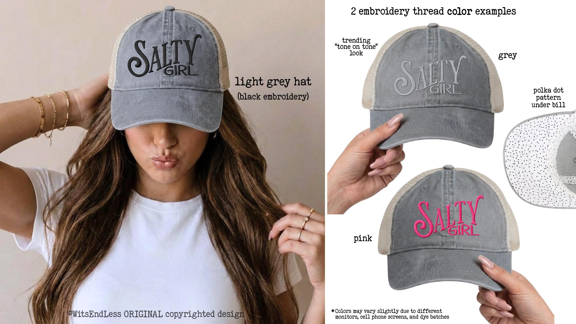 SALTY Girl Cute Sassy Summer Hat, Custom Color EMBROIDERED 
