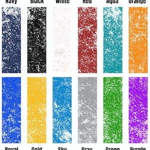 Puede incluir: Un gr&aacute;fico de colores titulado "NUMBER Ink Color Chart" muestra rect&aacute;ngulos verticales de varios colores, incluyendo azul marino, negro, blanco, rojo, aguamarina, naranja, real, dorado, celeste, gris, verde y morado. El texto inferior advierte sobre ligeras variaciones de color.