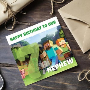 Cartão quadrado personalizado com nome e idade ‘Minecraft’