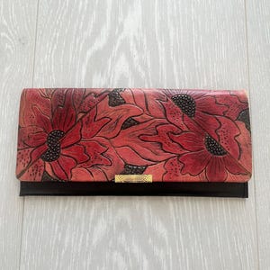 Vintage 70er 80er Blumen Design Geldbörse, Retro Rot und Schwarz Geldbeutel