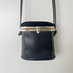 Vintage 1980s Leather Box Bag, Retro Black Italian Made Small Crossbody Bag