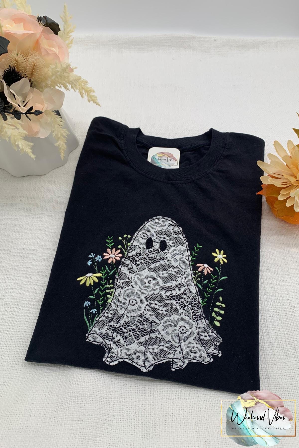 Embroidered Lace Ghost T-shirt: Boho Wildflower Halloween Tee - Etsy