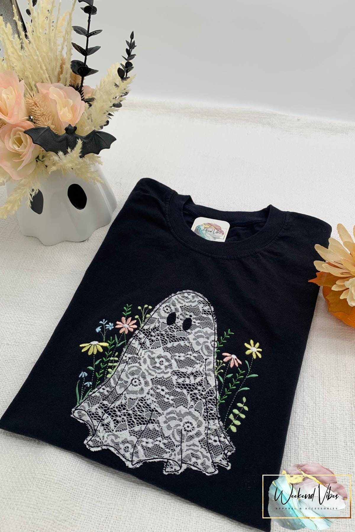 Embroidered Lace Ghost T-shirt: Boho Wildflower Halloween Tee - Etsy