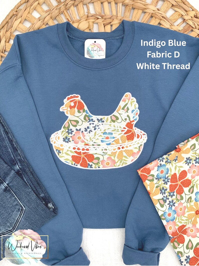 Embroidered Hen on Nest Sweatshirt, Vintage Inspired Farmhouse Chicken Applique, Custom Cottagecore Sweatshirt, Nesting Hen Embroidery Bild 9