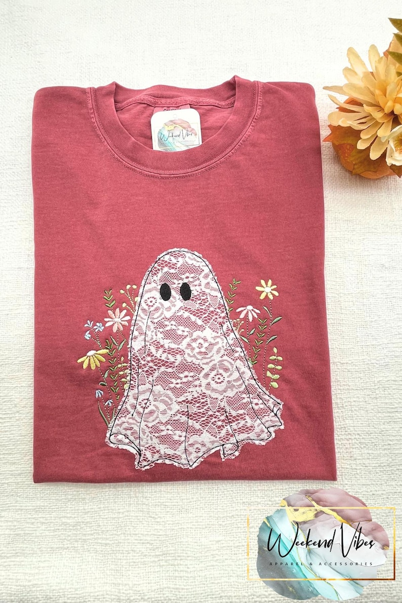 Embroidered Lace Ghost T-shirt: Boho Wildflower Halloween Tee - Etsy