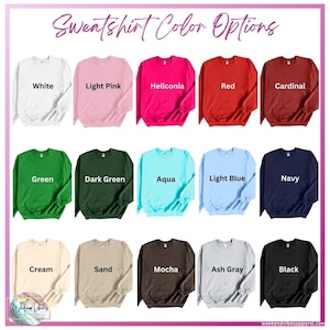 Sweatshirt Color Chart. Hoodies are available in same colors.