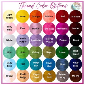 Chart showing Thread Color Options