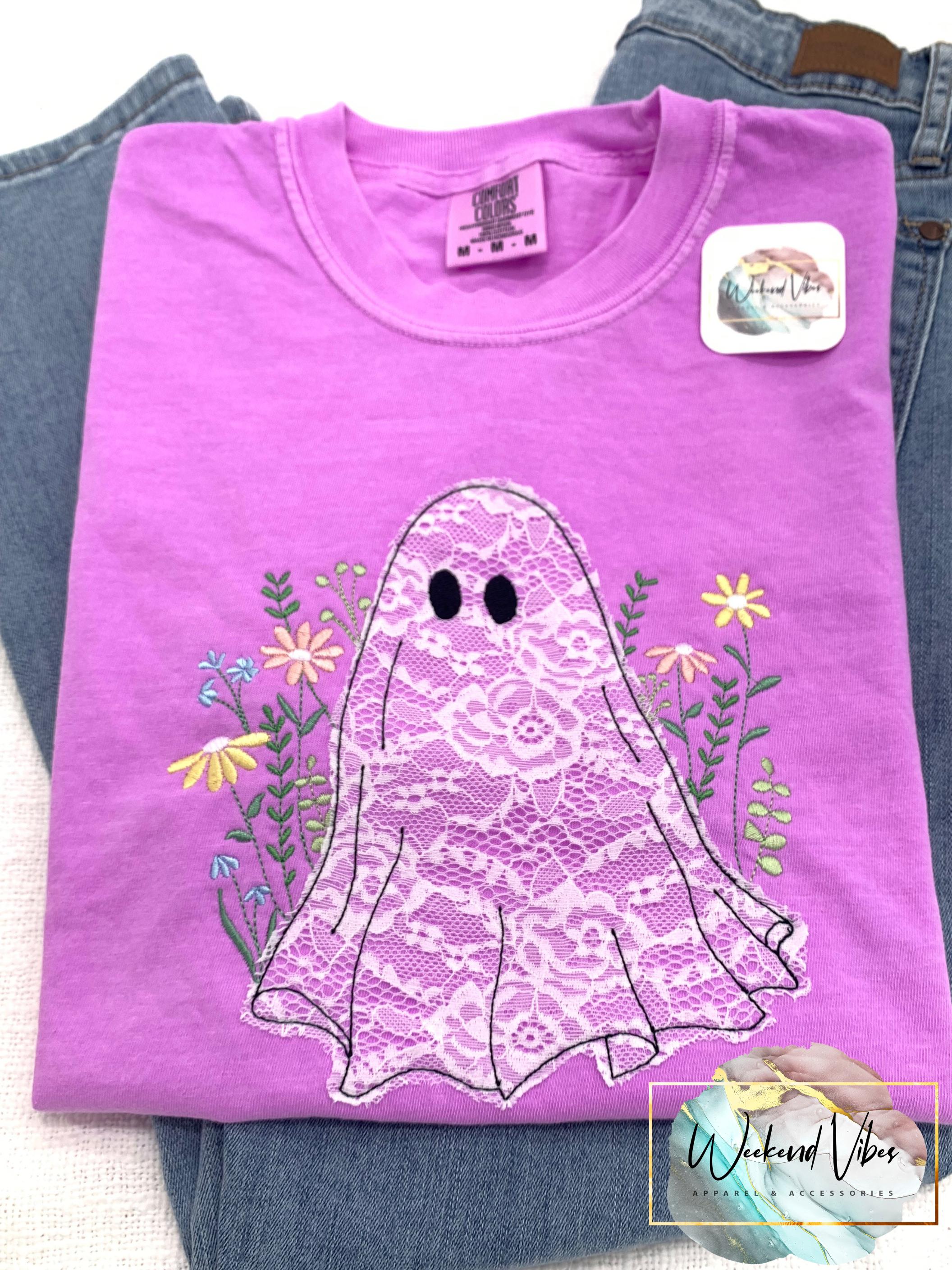Embroidered Lace Ghost T-shirt: Boho Wildflower Halloween Tee - Etsy