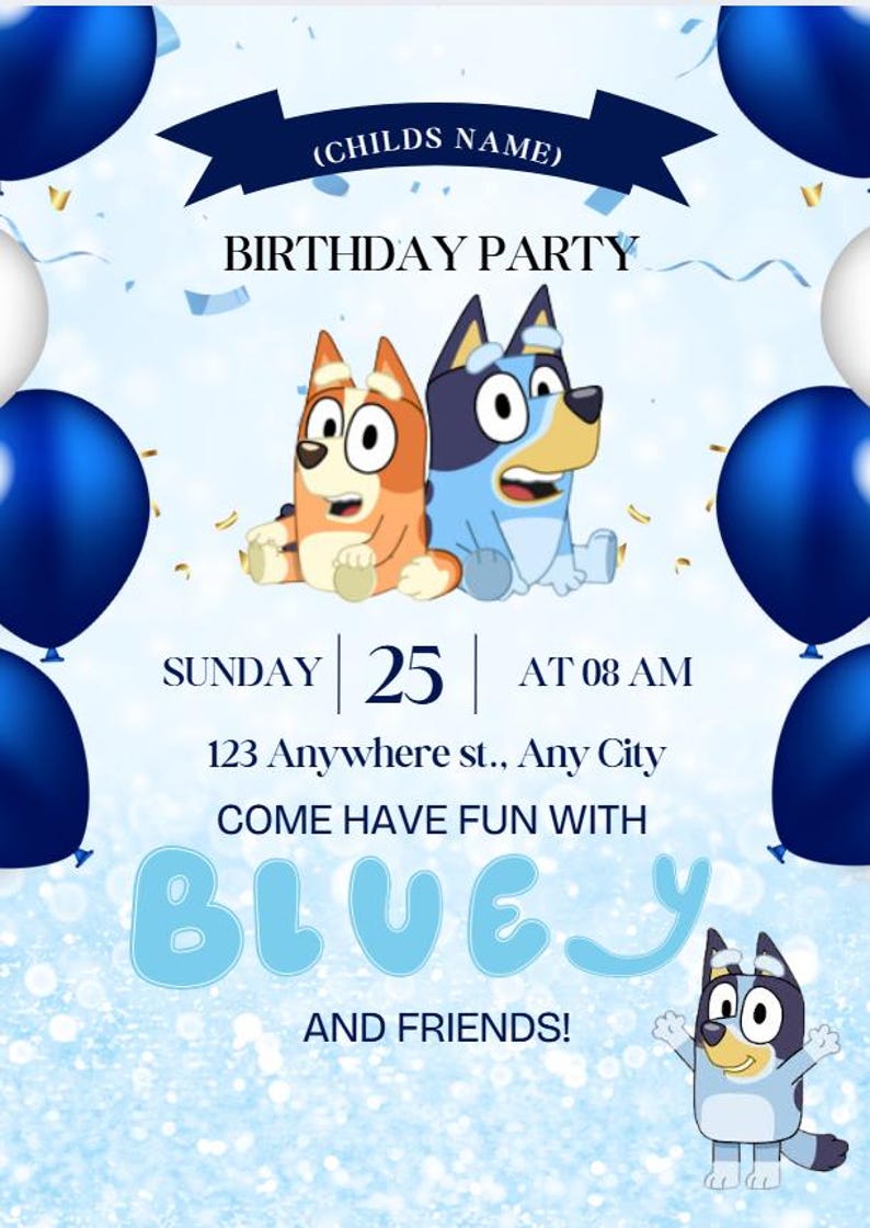Bluey Birthday Invitation Etsy Bluey Birthday Invitation Etsy