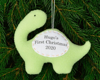 Dinosaur Personalised Christmas Ornament, Baby's First Christmas Ornament, Custom Ornament - Mint Dinosaur