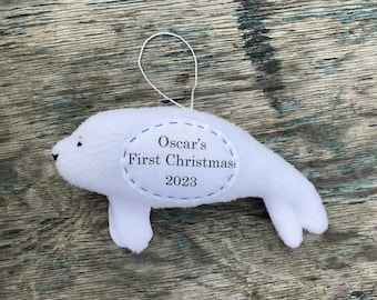 Arctic Seal Personalized Christmas Ornament - Baby's First Christmas, Custom Ornament, Special Occasion, Personalised