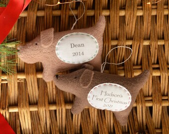 Dog Personalized Christmas Ornament, Baby's First Christmas Ornament, Custom Ornament - Brown or Tan Dog
